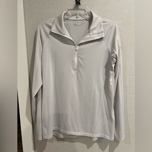 Gray and White Striped Under Armor Quarter-Zip Pullover